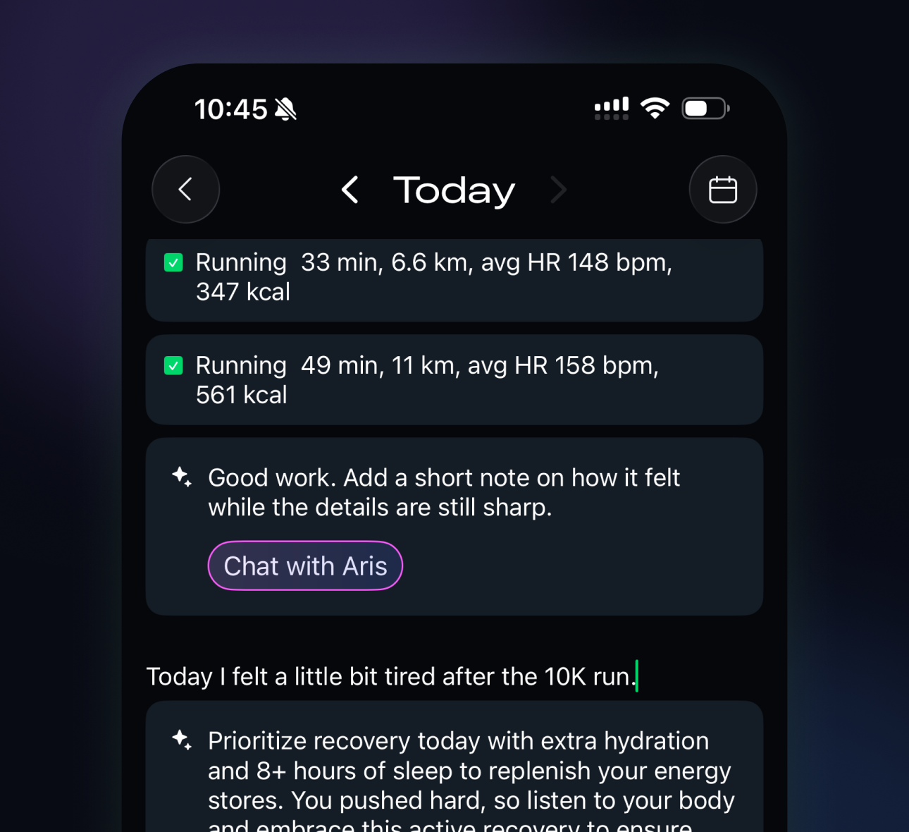 Aris logbook detail screenshot